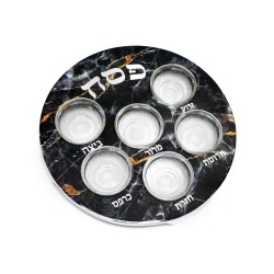 Pesach Passover Seder Plate with Six Glass Bowls Bla... | Seder Plates