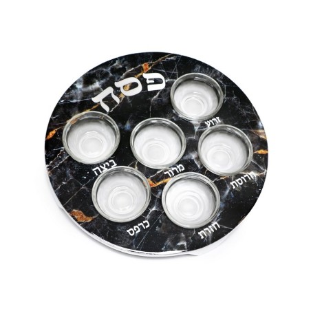 Pesach Passover Seder Plate with Six Glass Bowls Bla... | Seder Plates