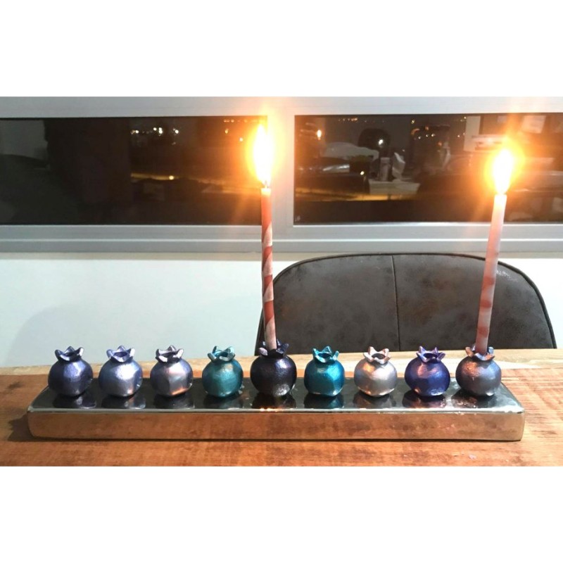 Yair Emanuel Pomegranate Hanukkah Menorah Anodiz... | Hanukkah Menorah