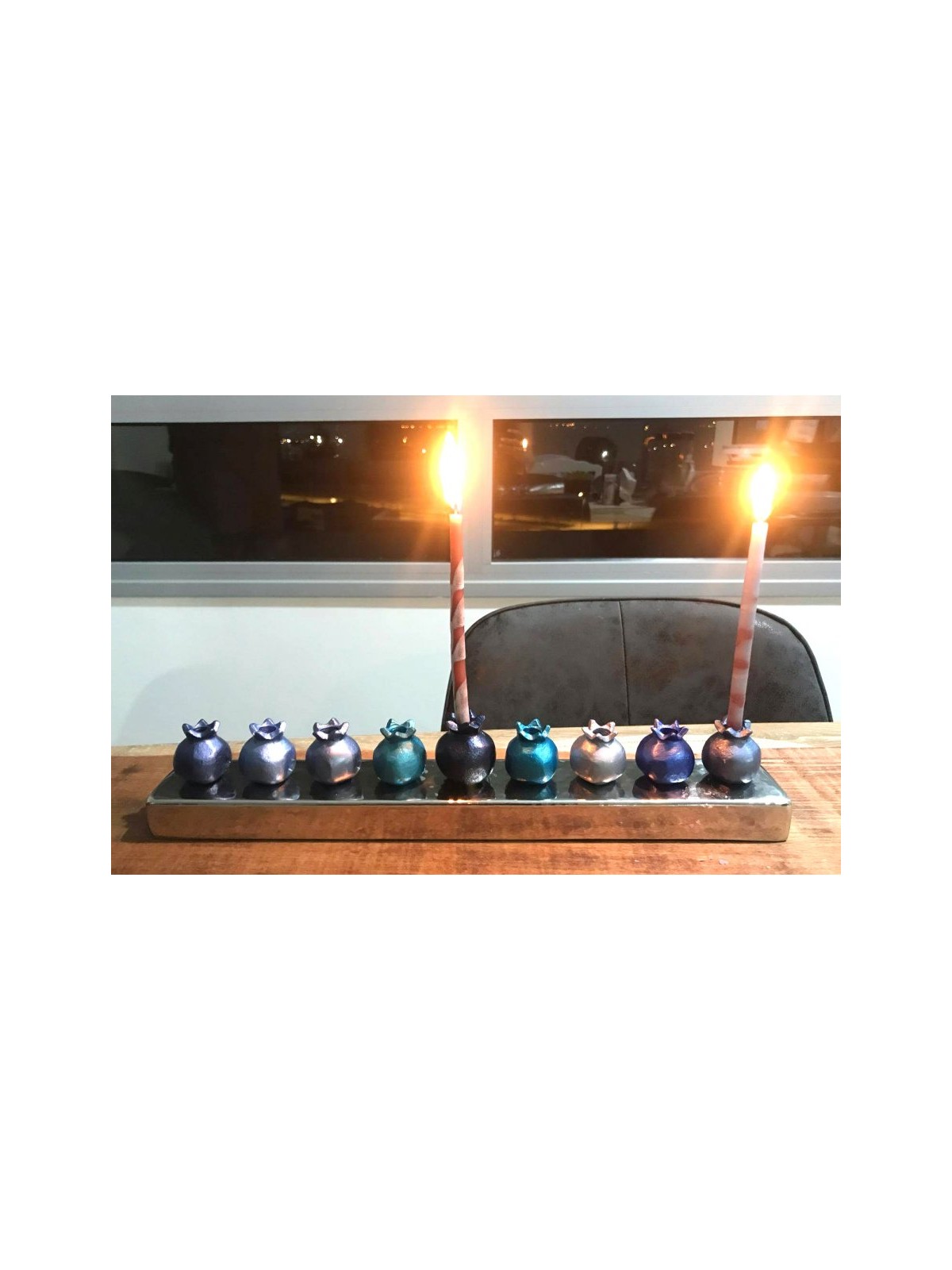 Yair Emanuel Pomegranate Hanukkah Menorah Anodiz... | Hanukkah Menorah