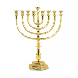 Large Gold Color Chanukah Menorah Filigree Desig... | Hanukkah Menorah