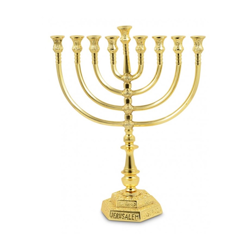 Large Gold Color Chanukah Menorah Filigree Desig... | Hanukkah Menorah