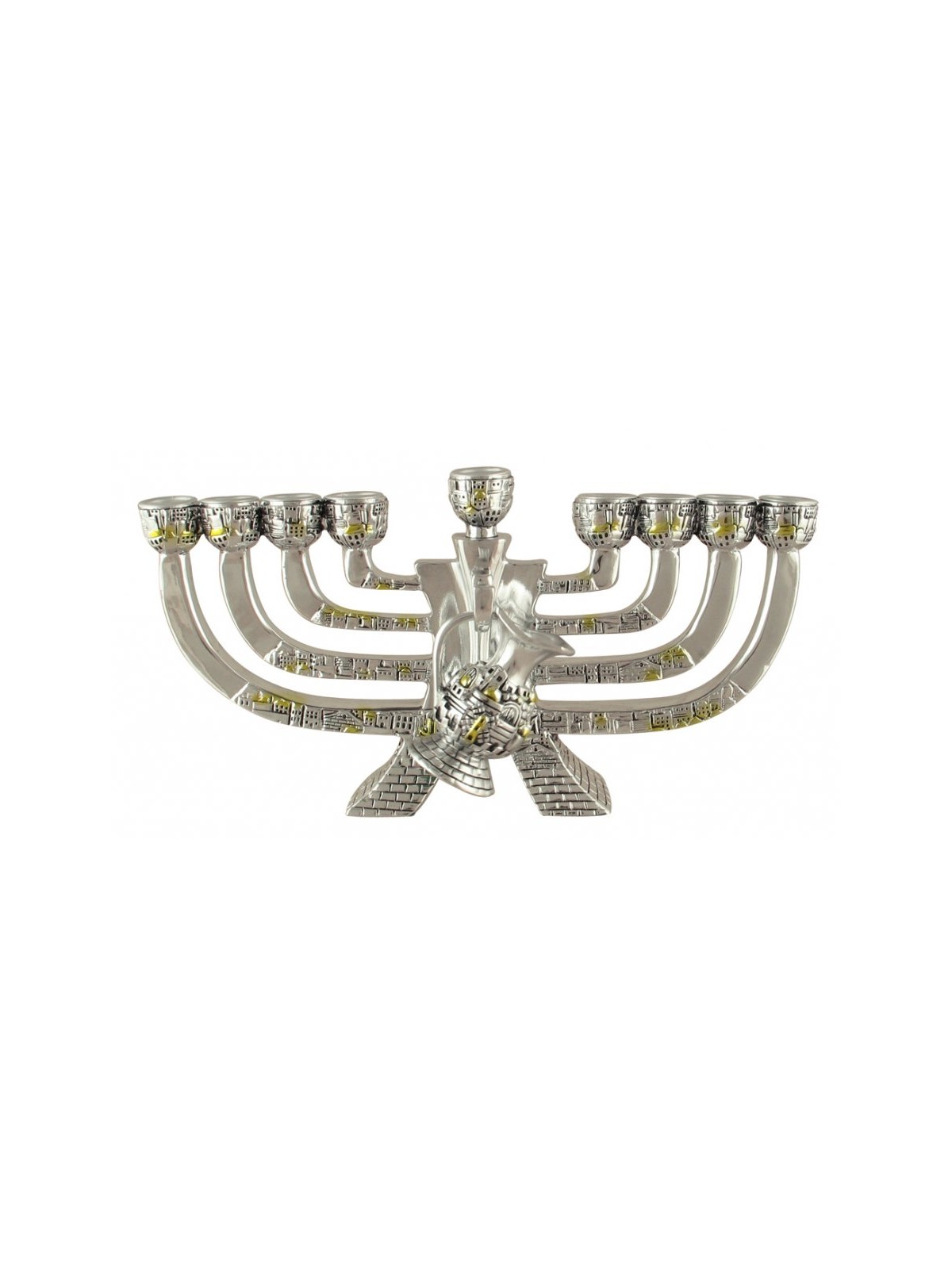 Silver Plated Polyresin Chanukah Menorah with Go... | Hanukkah Menorah