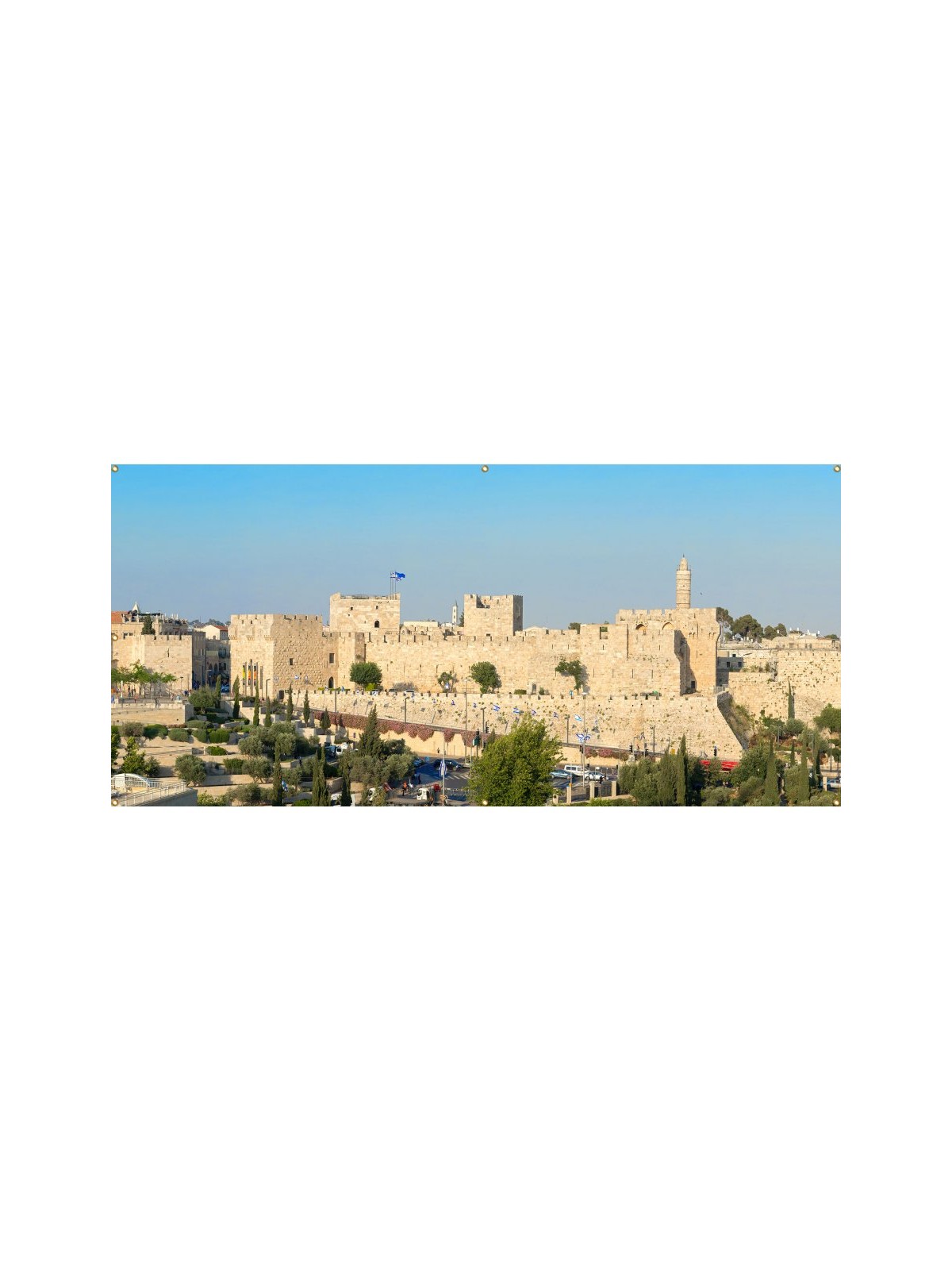 Panoramic Jerusalem Old City Walls Sukkah Sing... | Sukkah Decorations