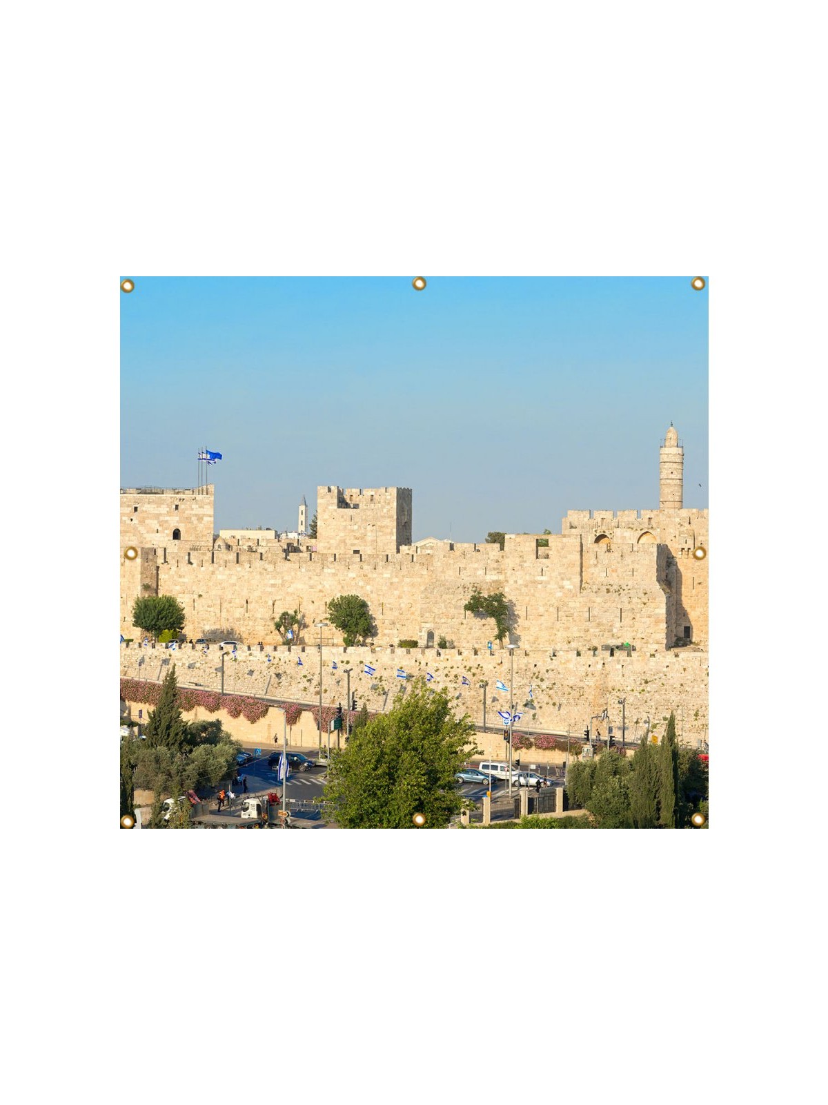 Panoramic Jerusalem Old City Walls Sukkah Sing... | Sukkah Decorations