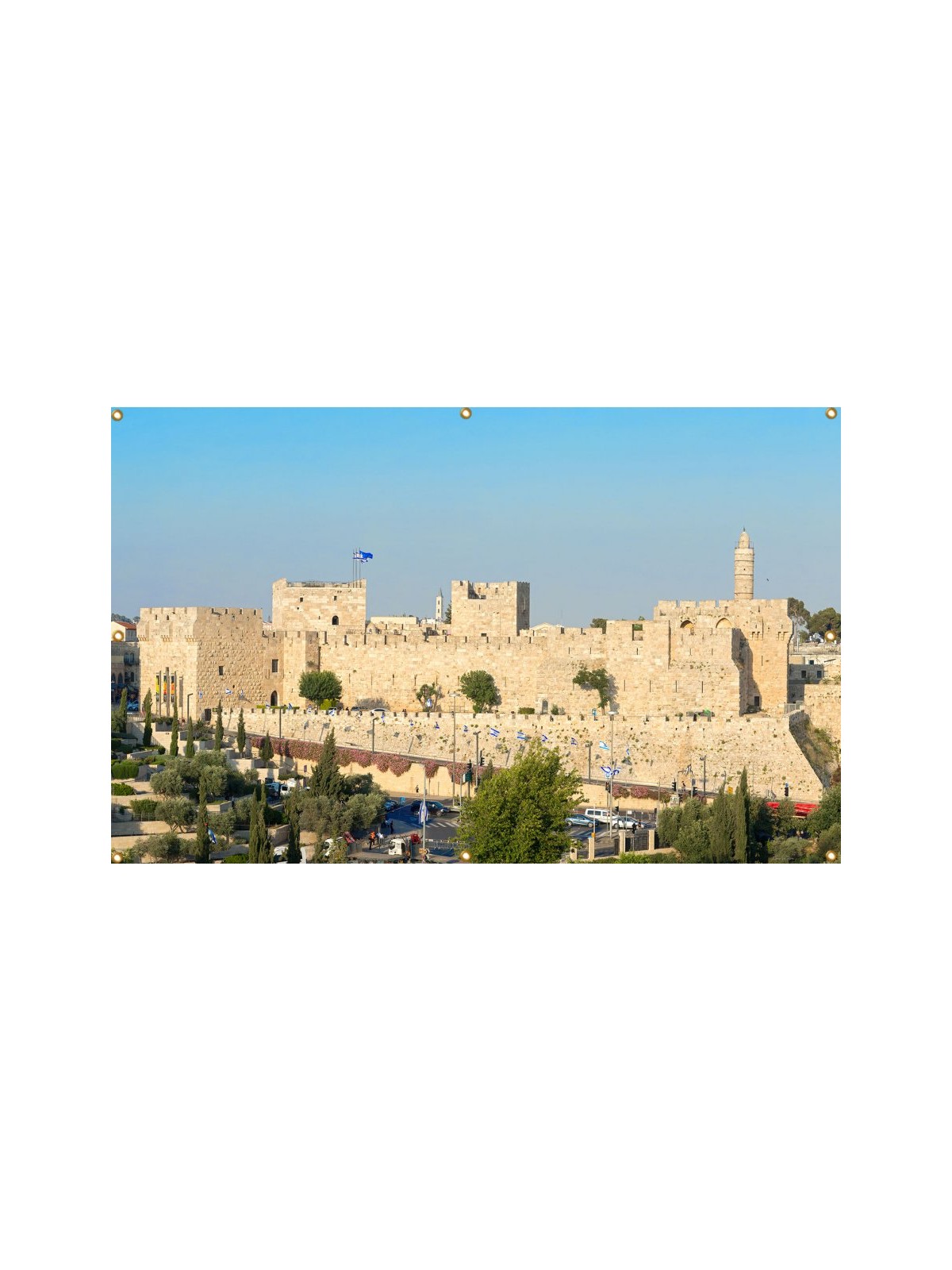 Panoramic Jerusalem Old City Walls Sukkah Sing... | Sukkah Decorations