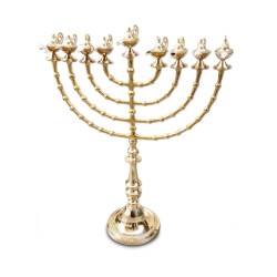Extra Large Gold Color Chanukah Menorah with Dec... | Hanukkah Menorah