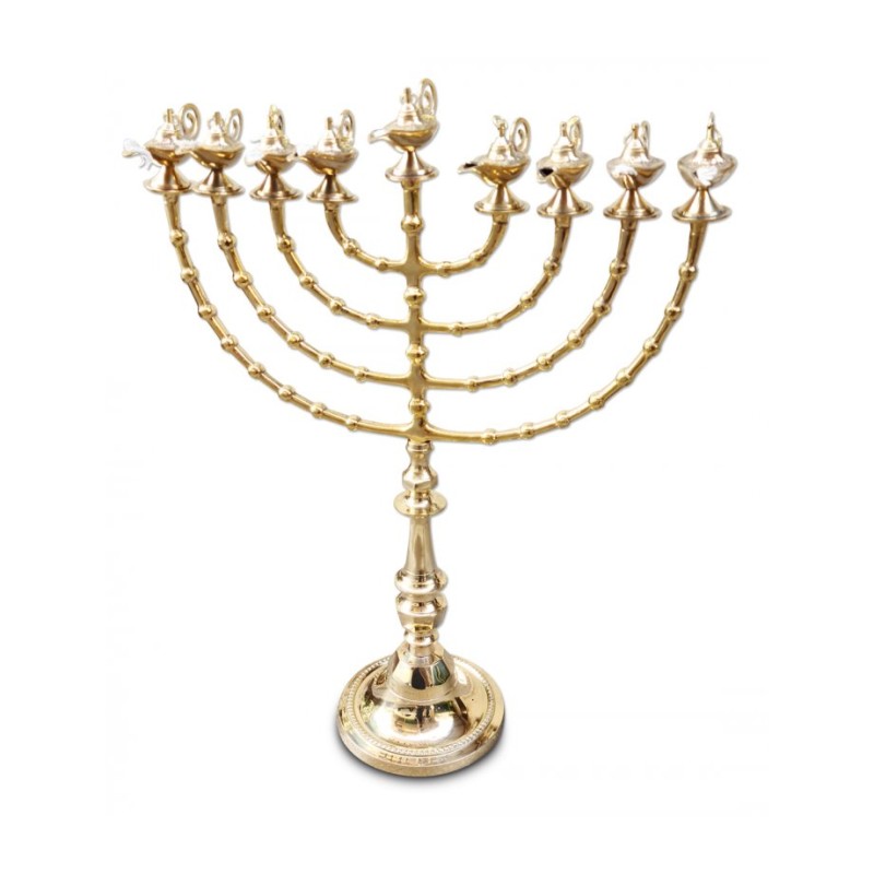 Extra Large Gold Color Chanukah Menorah with Dec... | Hanukkah Menorah