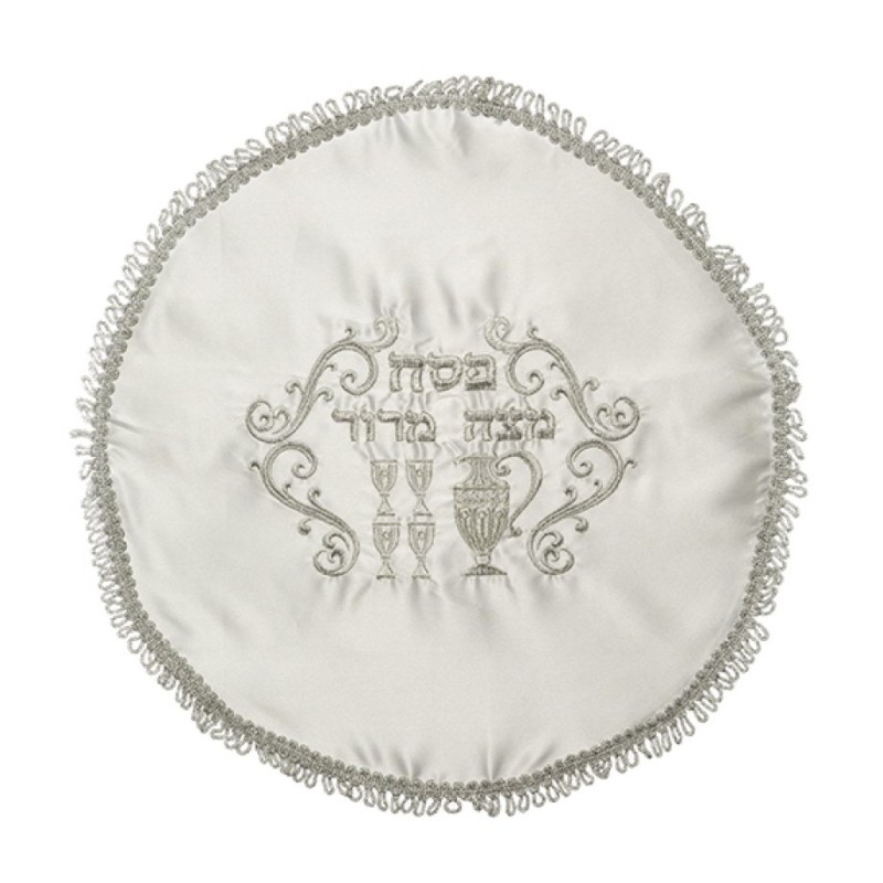 White Satin Passover Matzah Cover with S... | Matzah & Afikoman Covers