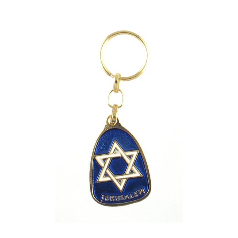 Blue and Silver Pear Shaped Keychain Star of Da... | Judaica Keychains