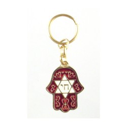 Hamsa Keychain with Hebrew Chai Star of David M... | Judaica Keychains