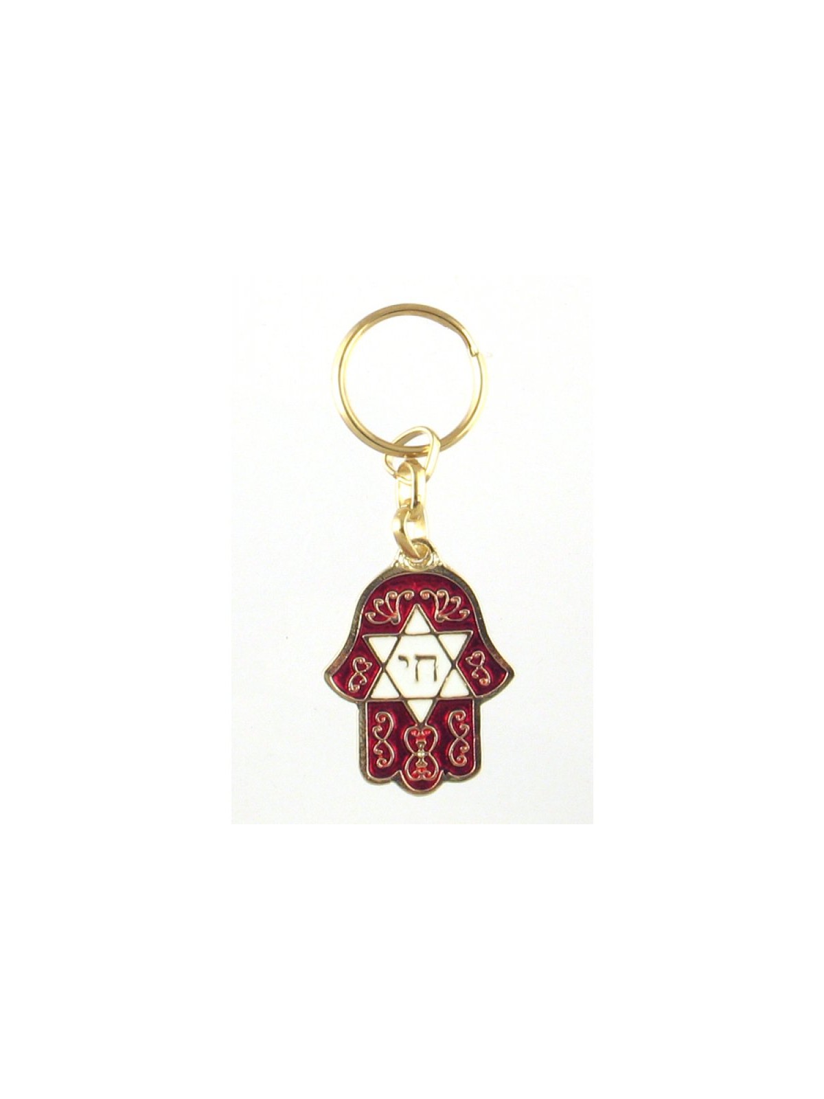Hamsa Keychain with Hebrew Chai Star of David M... | Judaica Keychains