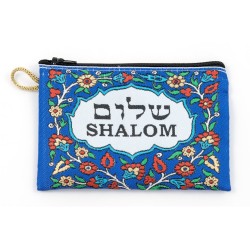 Embroidered Zippered Cloth Purse Shalom P... | Jewish Gift from Israel