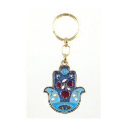 Colorful Blue Keychain Pomegranates Eye and Heb... | Judaica Keychains
