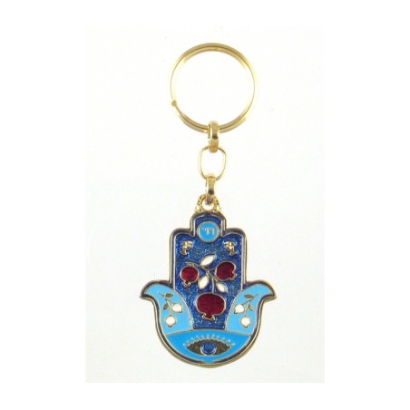 Colorful Blue Keychain Pomegranates Eye and Heb... | Judaica Keychains