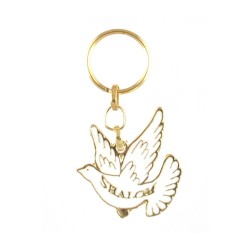 Gold Framed Metal Keychain White Dove with Shal... | Judaica Keychains