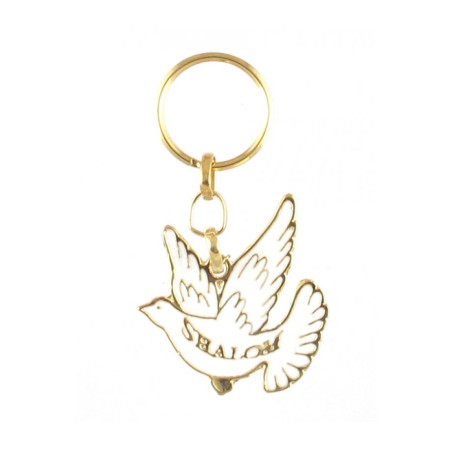 Gold Framed Metal Keychain White Dove with Shal... | Judaica Keychains