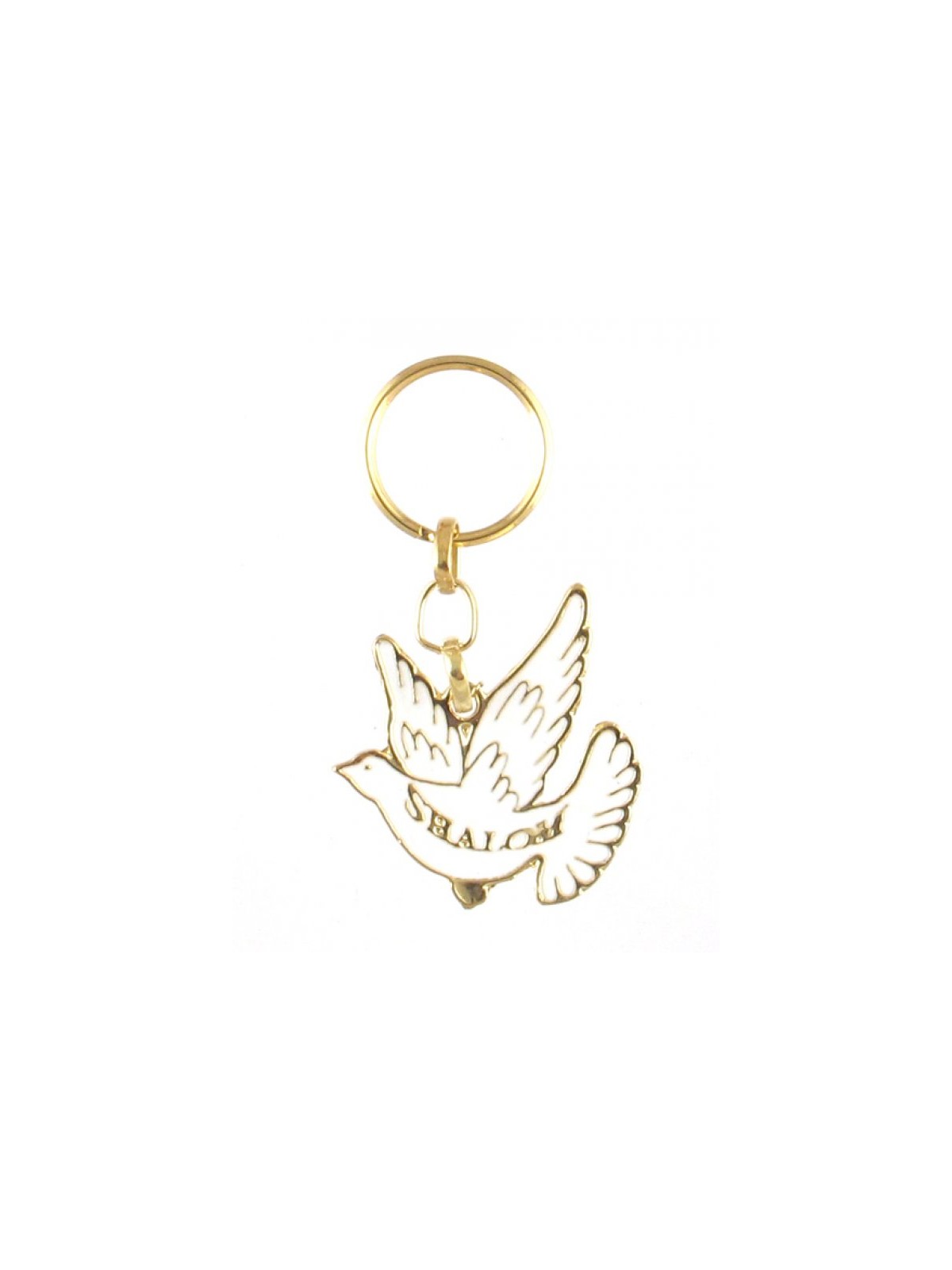 Gold Framed Metal Keychain White Dove with Shal... | Judaica Keychains