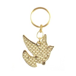Gold Framed Metal Keychain White Dove with Shal... | Judaica Keychains