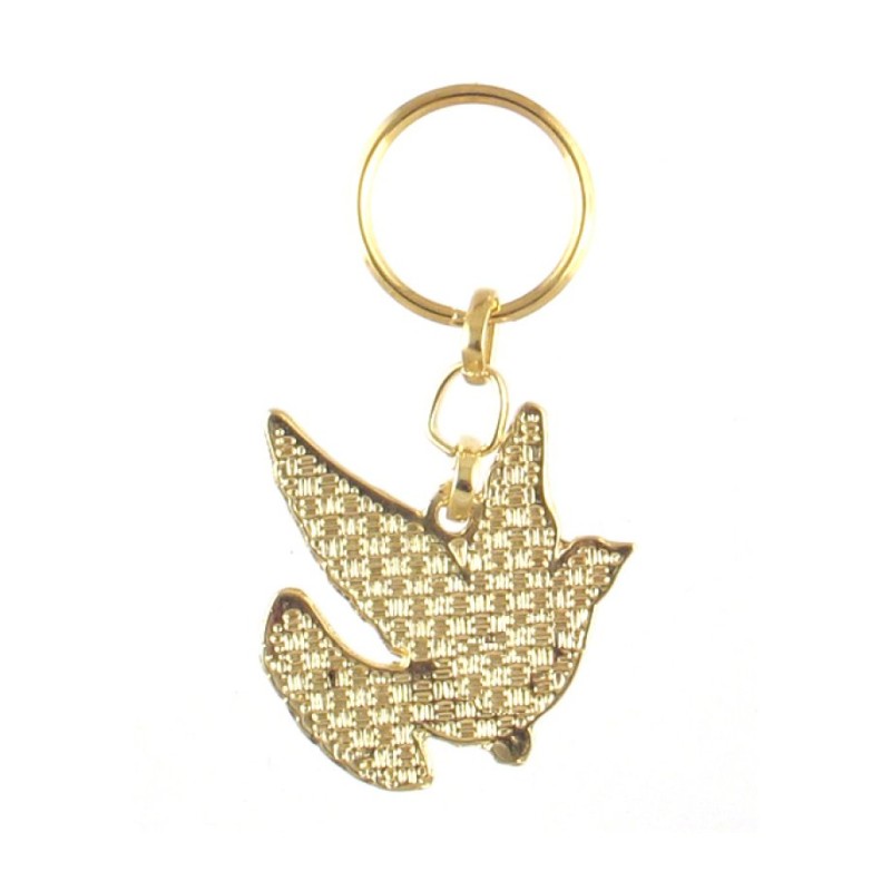 Gold Framed Metal Keychain White Dove with Shal... | Judaica Keychains