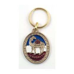 Oval Gold Keychain Camel Image with Jerusalem i... | Judaica Keychains