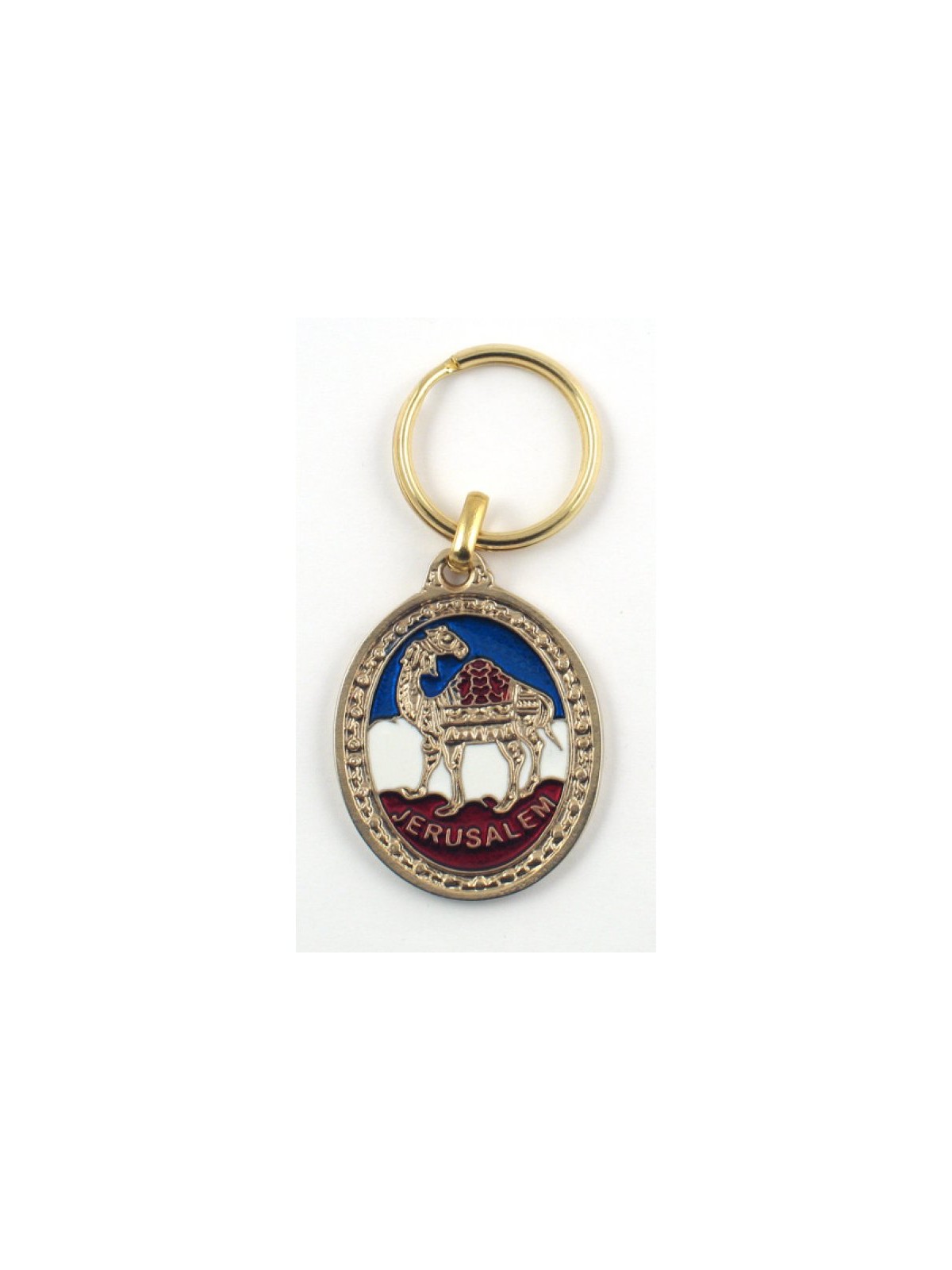 Oval Gold Keychain Camel Image with Jerusalem i... | Judaica Keychains
