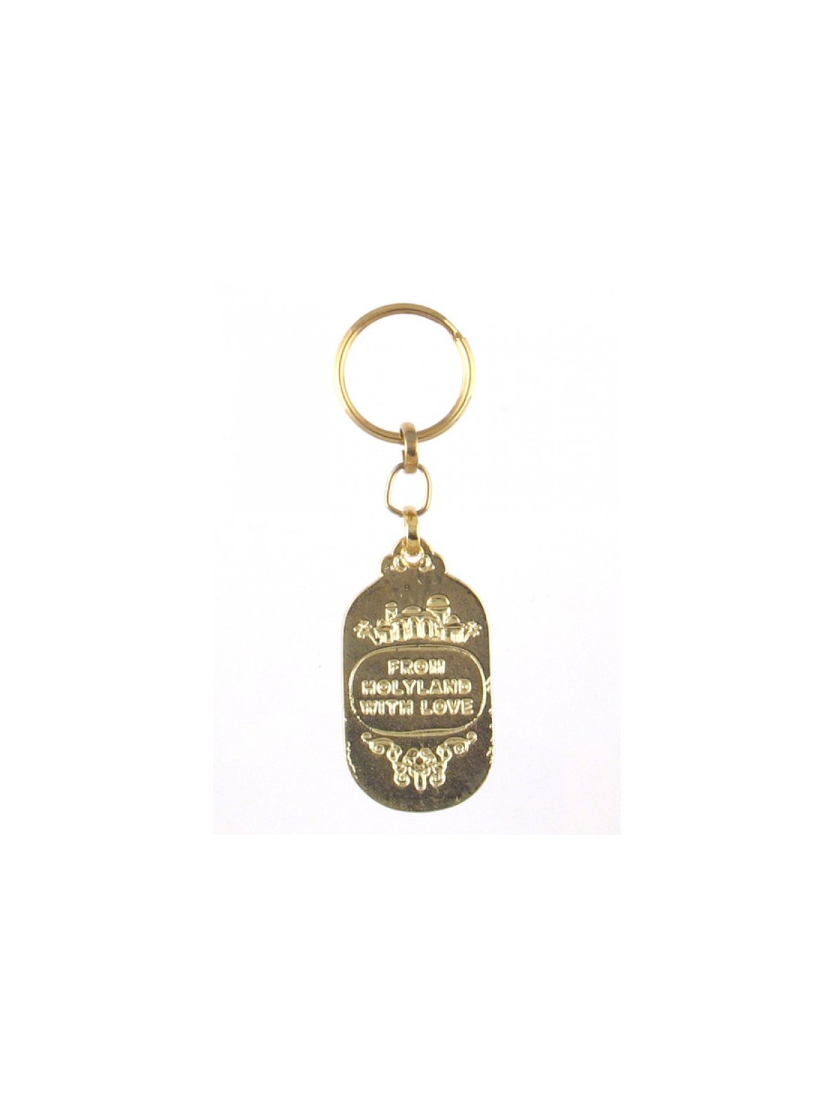 Oval Gold Frame Keychain White Dove and Jerusal... | Judaica Keychains