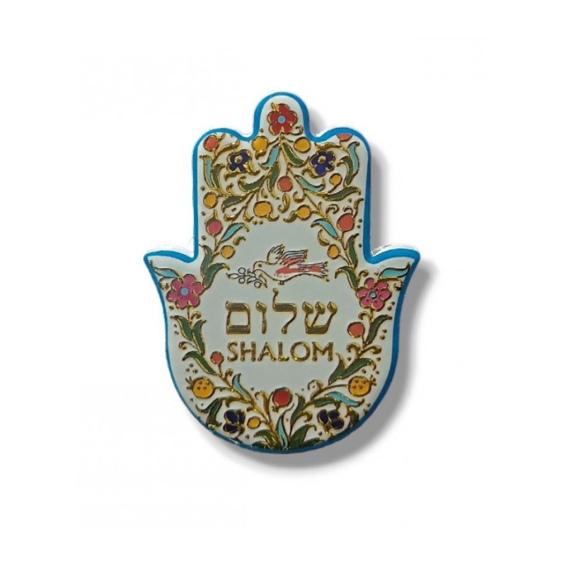 Textured Ceramic Hamsa Magnet Shalom with Dove of ... | Jewish Magnets
