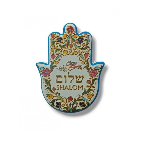Textured Ceramic Hamsa Magnet Shalom with Dove of ... | Jewish Magnets