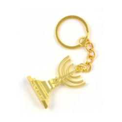 Gold Key Chain with Seven Branch Menorah and St... | Judaica Keychains