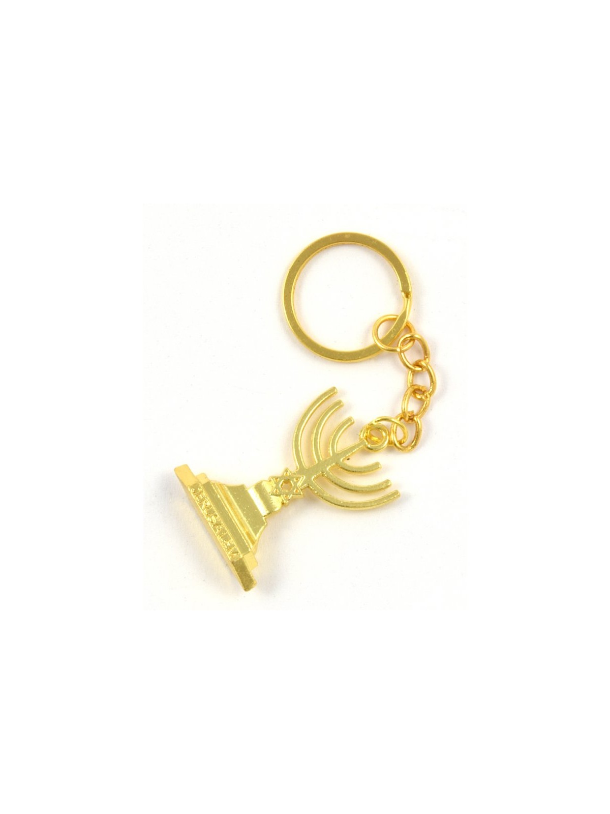 Gold Key Chain with Seven Branch Menorah and St... | Judaica Keychains