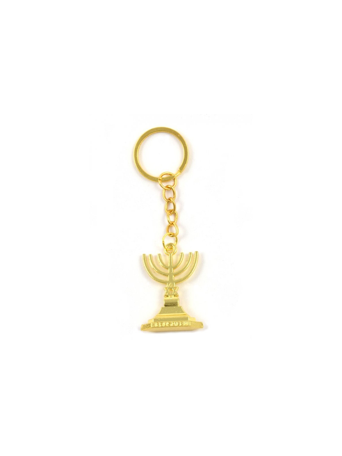 Gold Key Chain with Seven Branch Menorah and St... | Judaica Keychains
