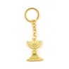 Gold Key Chain with Seven Branch Menorah and St... | Judaica Keychains