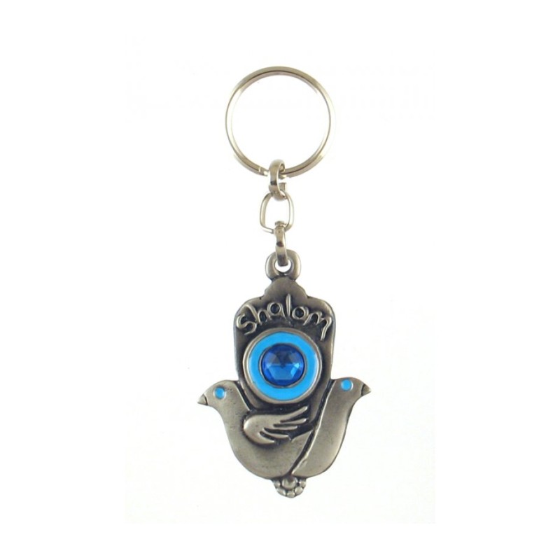 Doves of Peace Keychain with Decorative Blue St... | Judaica Keychains