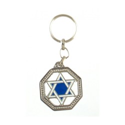Keychain with Blue and White Star of David in 8... | Judaica Keychains