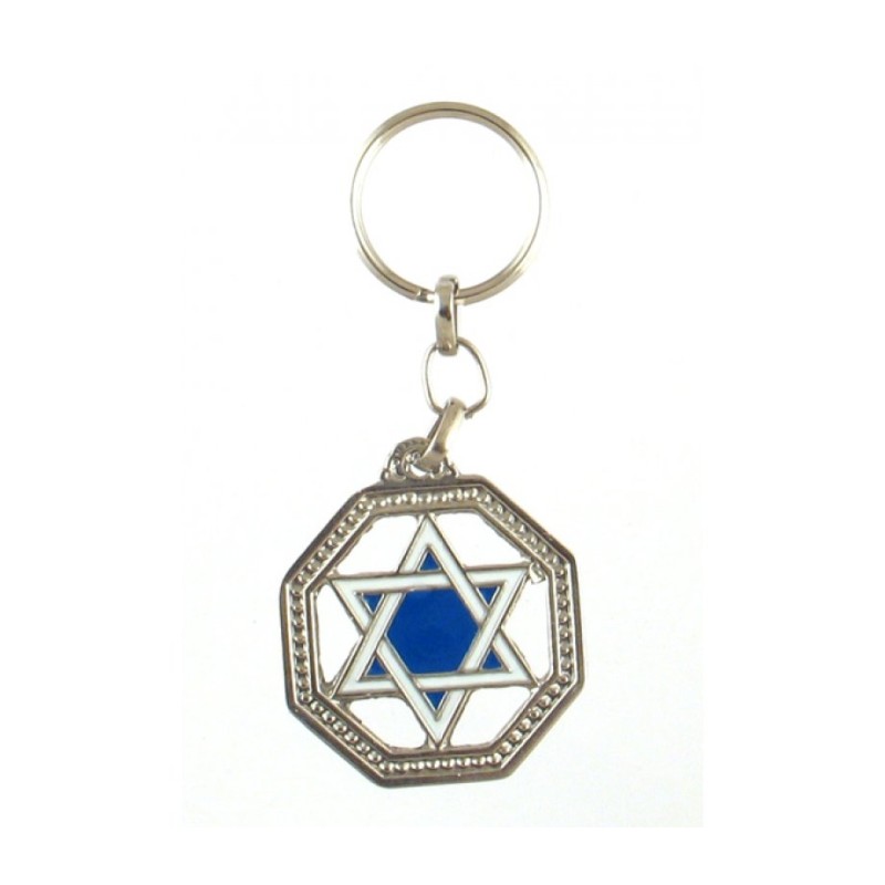 Keychain with Blue and White Star of David in 8... | Judaica Keychains
