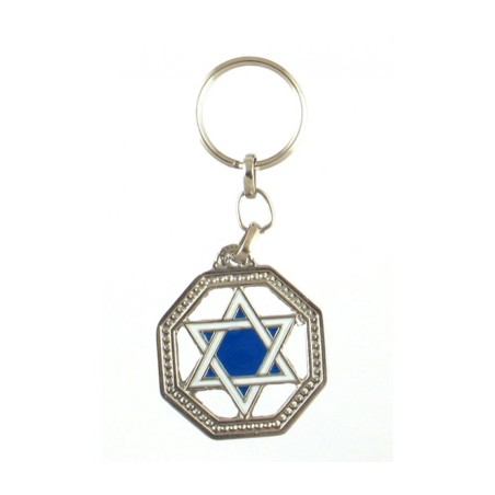 Keychain with Blue and White Star of David in 8... | Judaica Keychains