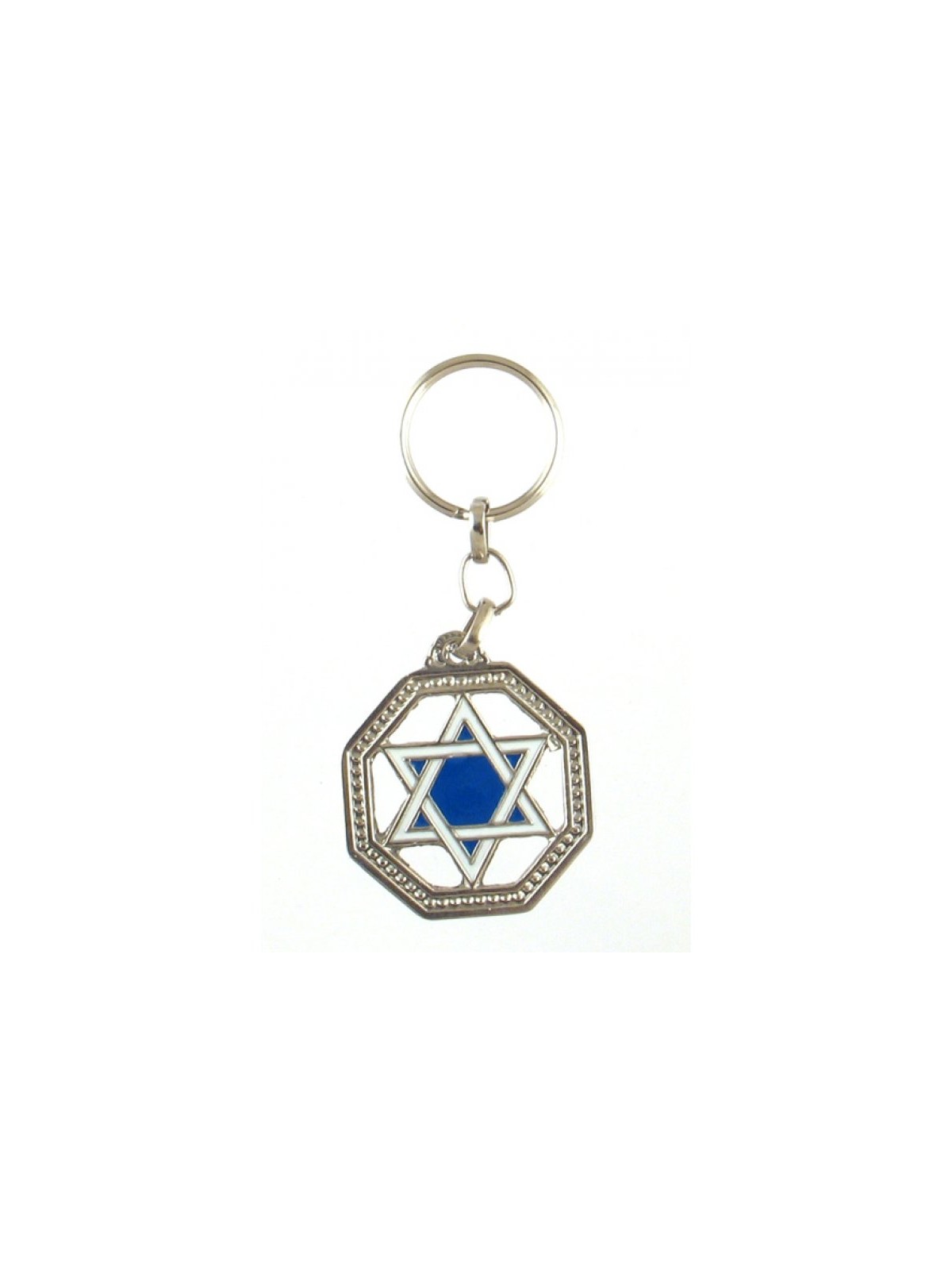 Keychain with Blue and White Star of David in 8... | Judaica Keychains