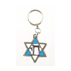 Keychain with Blue and White Star of David and ... | Judaica Keychains