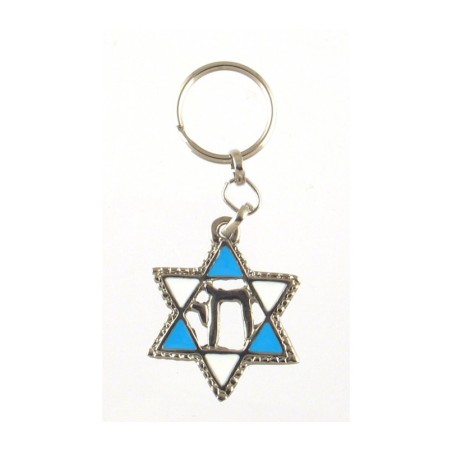 Keychain with Blue and White Star of David and ... | Judaica Keychains
