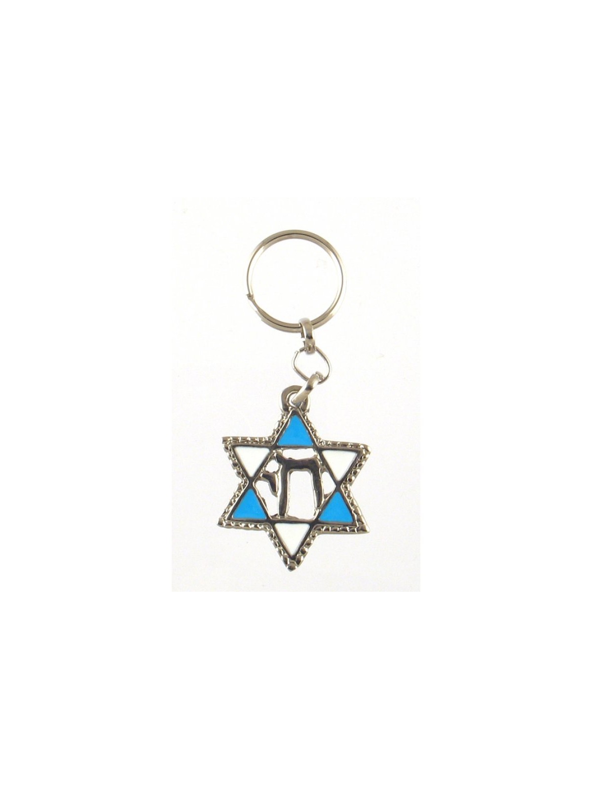 Keychain with Blue and White Star of David and ... | Judaica Keychains