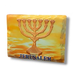 Textured Ceramic Magnet Golden Seven Branch Temple... | Jewish Magnets