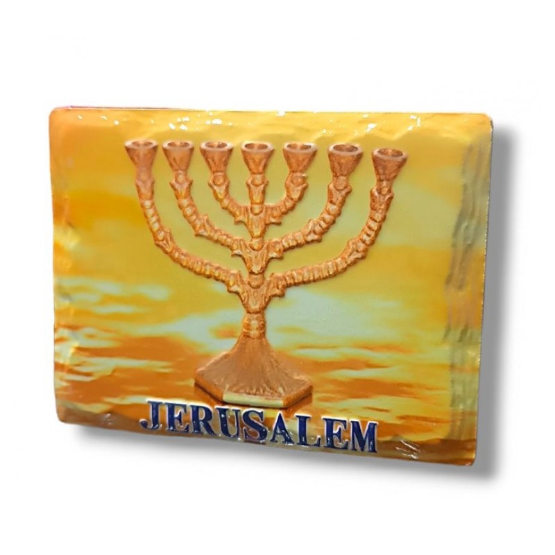 Textured Ceramic Magnet Golden Seven Branch Temple... | Jewish Magnets