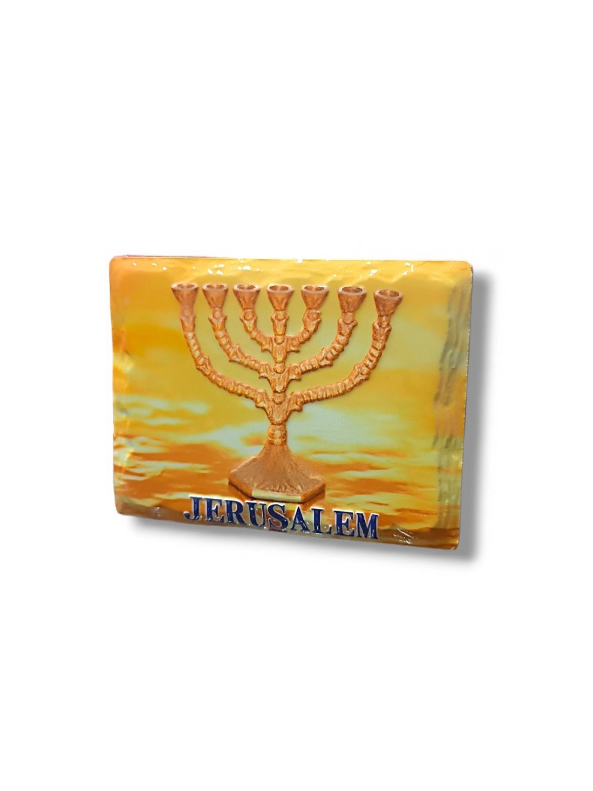 Textured Ceramic Magnet Golden Seven Branch Temple... | Jewish Magnets