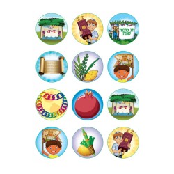 Autocollants colorés pour enfants Souccot Mitzvot et A... | Autocollants Judaïca