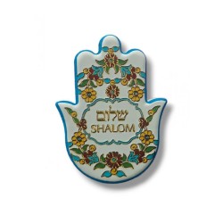 Textured Ceramic Hamsa Magnet Shalom in Hebrew and... | Jewish Magnets