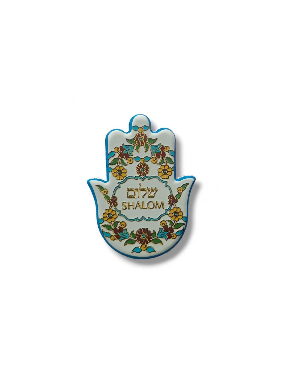 Textured Ceramic Hamsa Magnet Shalom in Hebrew and... | Jewish Magnets