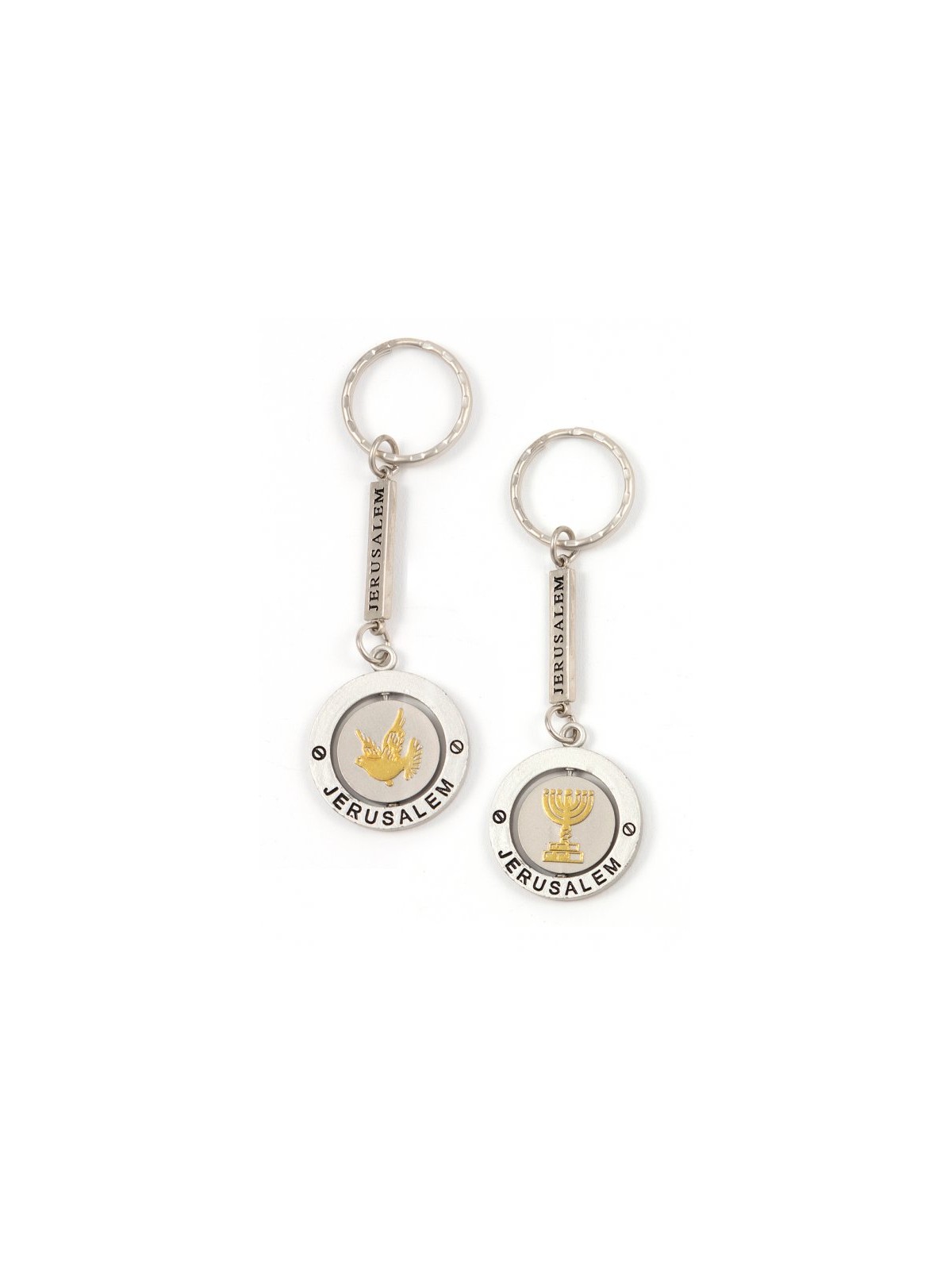 Silver Key Chain with Swivel Center Gold Peace ... | Judaica Keychains