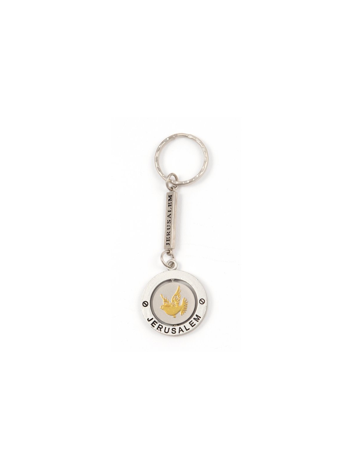 Silver Key Chain with Swivel Center Gold Peace ... | Judaica Keychains