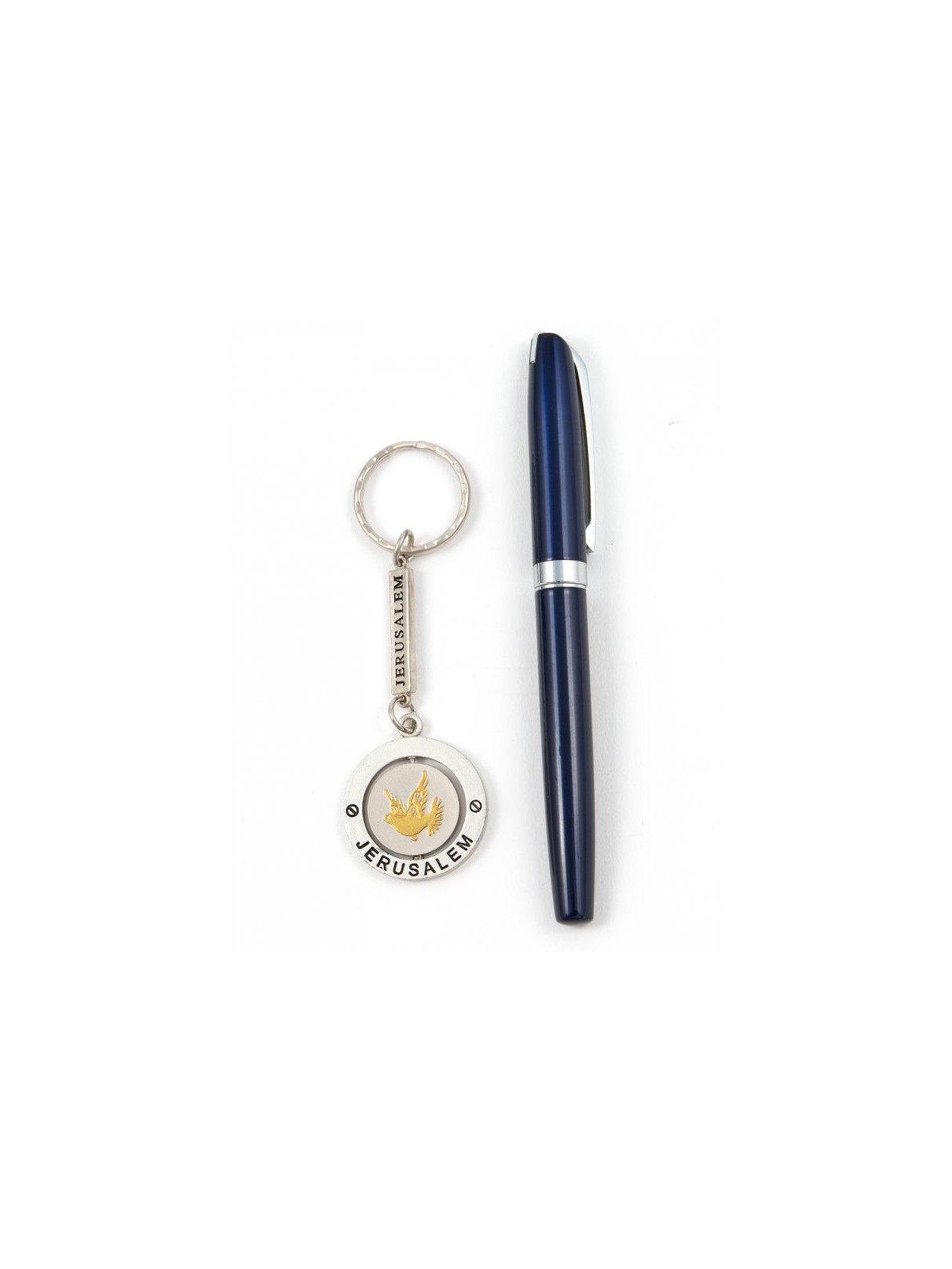 Silver Key Chain with Swivel Center Gold Peace ... | Judaica Keychains